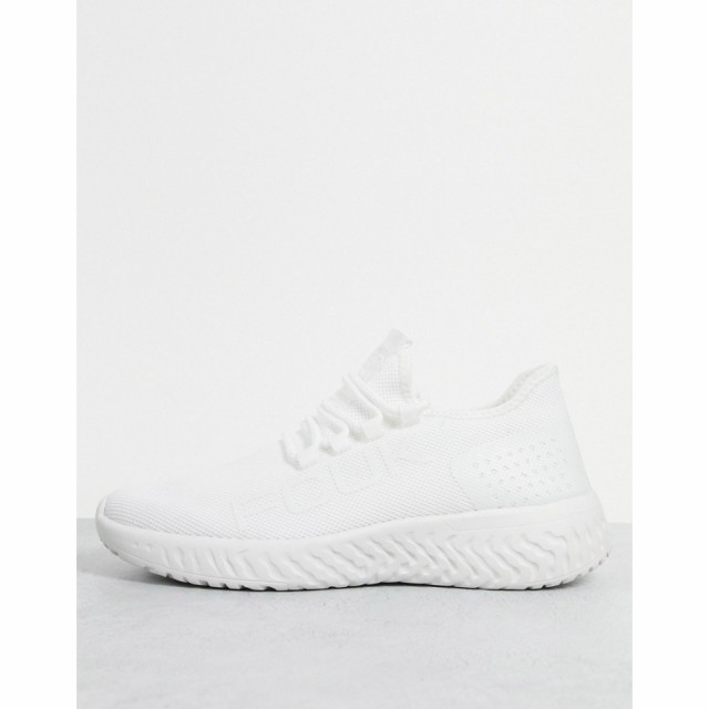 フレンチコネクション French Connection メンズ ランニング・ウォーキング シューズ・靴 Knitted Logo Runner Trainers In White ホワイ