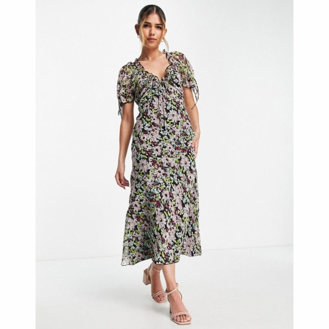 エイソス ASOS DESIGN レディース ワンピース ミドル丈 ワンピース・ドレス Chiffon Midi Dress With Lace Applique In Floral Ditsy Pri