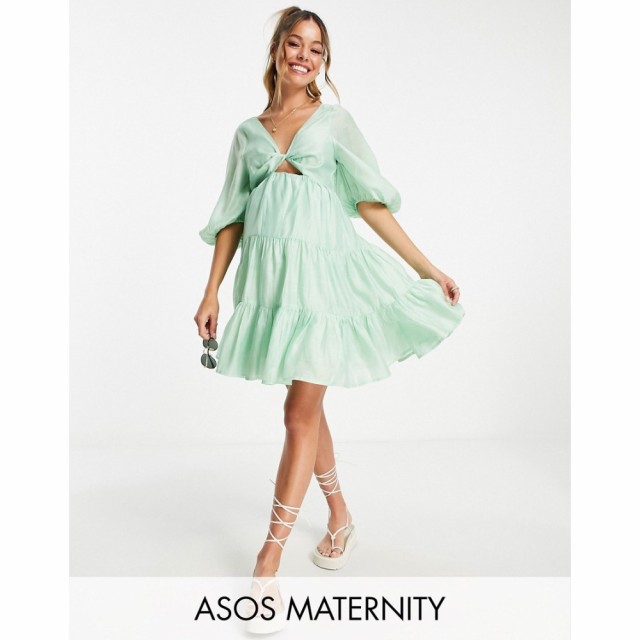 エイソス ASOS Maternity レディース ワンピース マタニティウェア Ａライン Maternity Tiered Voile Mini Dress With Twist Front Detai