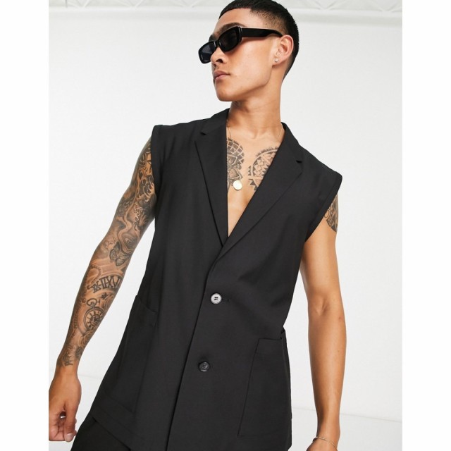 エイソス ASOS DESIGN メンズ ベスト・ジレ スリム スーツ トップス Sleeveless Slim Fit Suit Jacket In Black ブラック