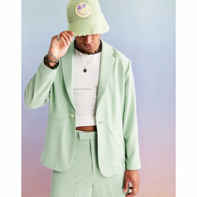 エイソス ASOS DESIGN メンズ スーツ・ジャケット アウター Relaxed Oversized Soft Tailored Suit Jacket In Mint Green Crepe ミントグ