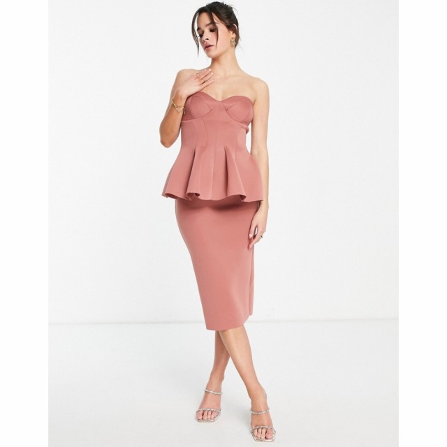 エイソス ASOS DESIGN レディース ワンピース ミドル丈 ワンピース・ドレス Dome Peplum Midi Dress In Dusky Pink ダスキーピンク