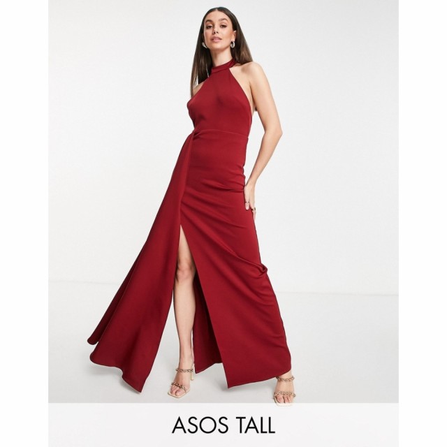 エイソス ASOS Tall レディース ワンピース マキシ丈 ワンピース・ドレス Tall Halter Maxi Dress In Red バーガンディ