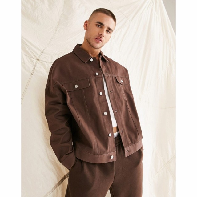 エイソス ASOS DESIGN メンズ ジャケット アウター Oversized Western Twill Jacket In Brown ブラウン