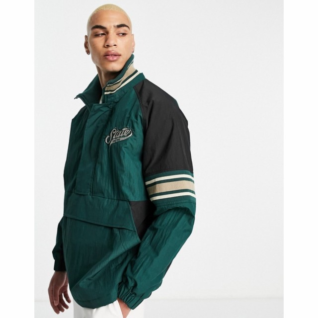 エイソス ASOS DESIGN メンズ レインコート アウター Oversized Overhead Rain Jacket In Green With Vintage Print グリーン