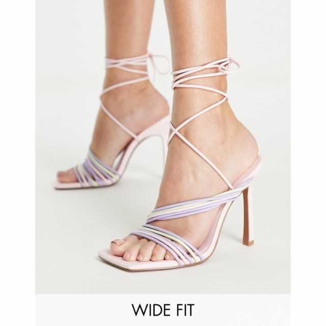 エイソス ASOS DESIGN レディース サンダル・ミュール シューズ・靴 Wide Fit Nest Strappy Tie Leg Heeled Sandals In Pink Pastel Mix