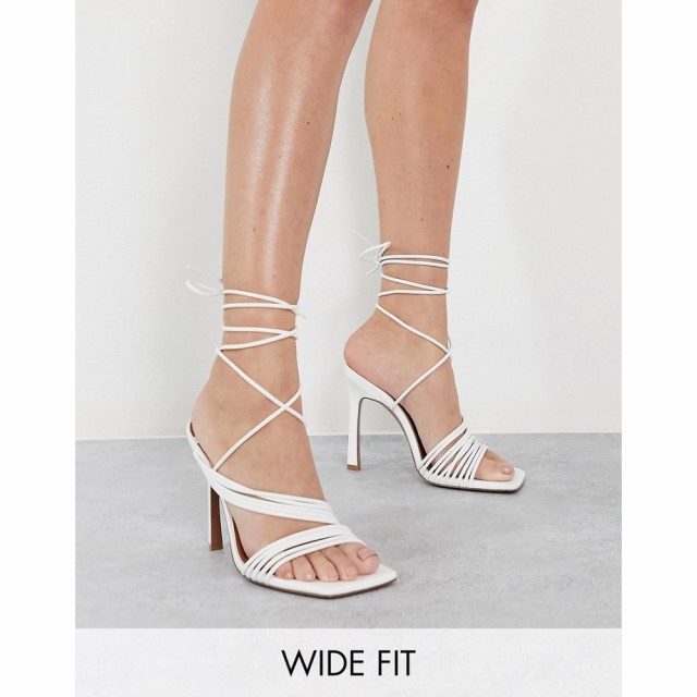 エイソス ASOS DESIGN レディース サンダル・ミュール シューズ・靴 Wide Fit Nest Strappy Tie Leg Heeled Sandals In White ホワイト