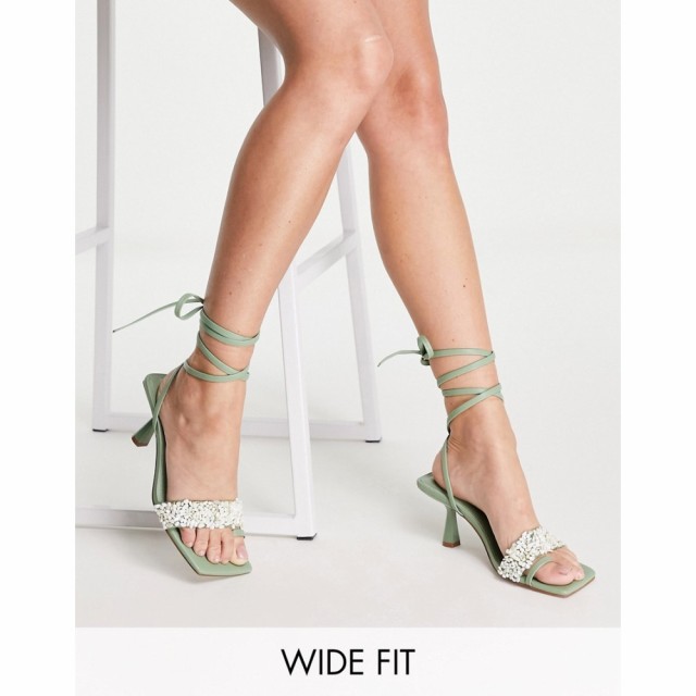 エイソス ASOS DESIGN レディース サンダル・ミュール シューズ・靴 Wide Fit Wish Shell Detail Mid Heeled Sandals In Sage Green セー