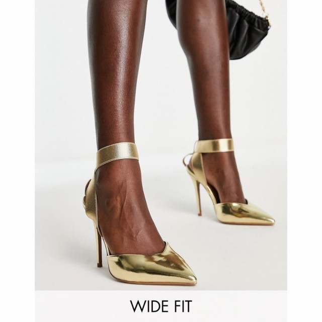 エイソス ASOS DESIGN レディース ヒール シューズ・靴 Wide Fit Pantha Elastic High Heeled Shoes In Gold ゴールド