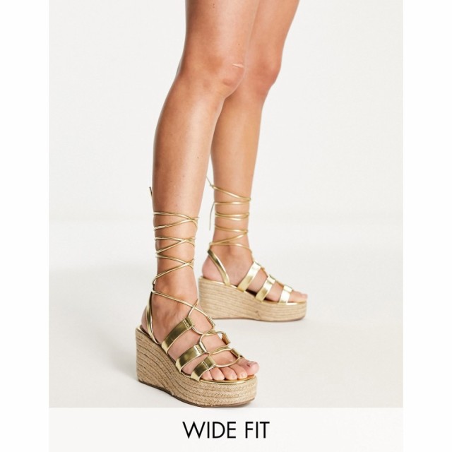 エイソス ASOS DESIGN レディース サンダル・ミュール 厚底 シューズ・靴 Wide Fit Wonder Flatform Sandals In Gold ゴールド