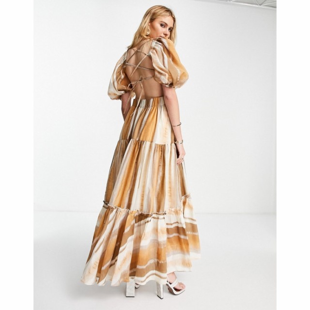 エイソス ASOS DESIGN レディース ワンピース Ａライン ワンピース・ドレス Tiered Voile Maxi Dress With Twist Front Detail In Stripe