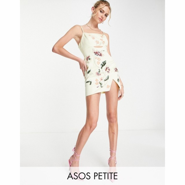 エイソス ASOS Petite レディース ワンピース ミニ丈 ワンピース・ドレス Structured Mini Dress Wth Floral Embellishment In Lemon レ