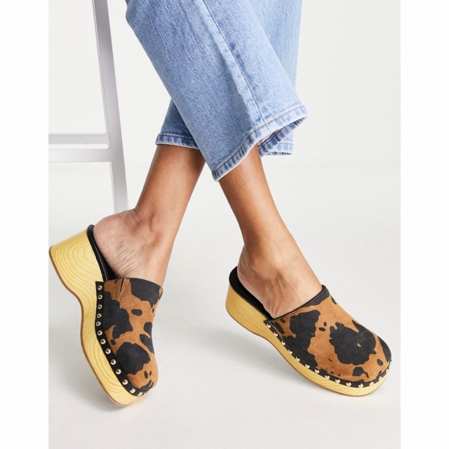 エイソス ASOS DESIGN レディース クロッグ 厚底 シューズ・靴 Salvia Flatform Clog Mules In Cow Print