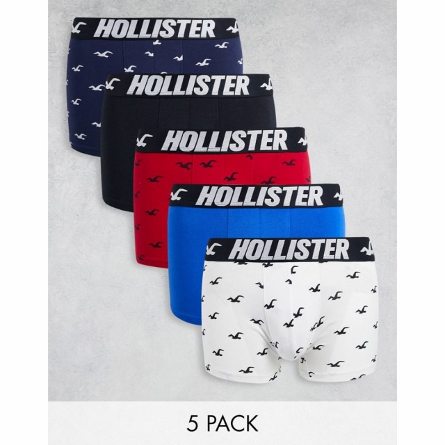 ホリスター Hollister メンズ ボクサーパンツ 5 Pack Trunks All Over Icon Logo Print and Waistband In Navy/Blue/White/Black/Red マ