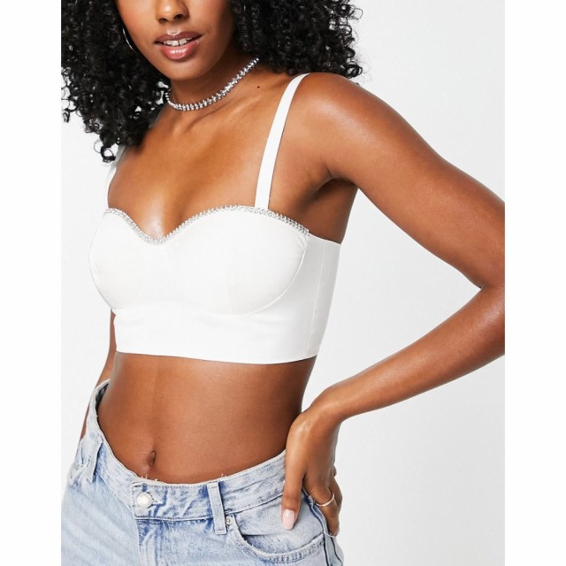 ミス セルフリッジ Miss Selfridge レディース ブラレット インナー・下着 Diamonte Trim Bra Top Co-Ord In White ホワイト