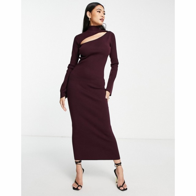 プリティーラビッシュ Pretty Lavish レディース ワンピース ミドル丈 ワンピース・ドレス Cut Out Knitted Midi Dress In Plum プラム