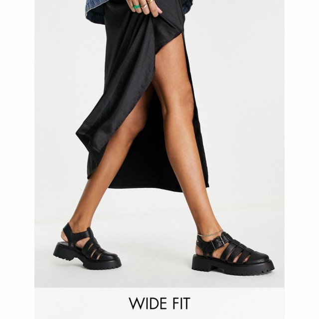 エイソス ASOS DESIGN レディース スリッポン・フラット シューズ・靴 Wide Fit Mission Chunky Fisherman Flat Shoes In Black ブラック