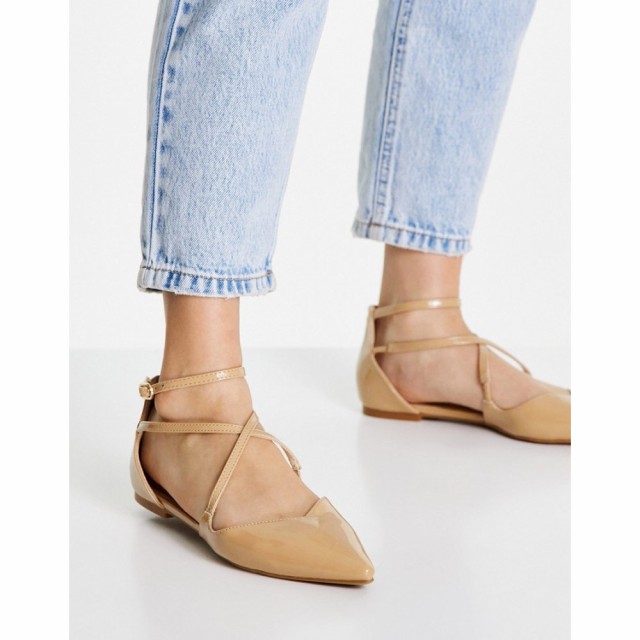 エイソス ASOS DESIGN レディース スリッポン・フラット シューズ・靴 Larna Pointed Ballet Flats In Beige Patent