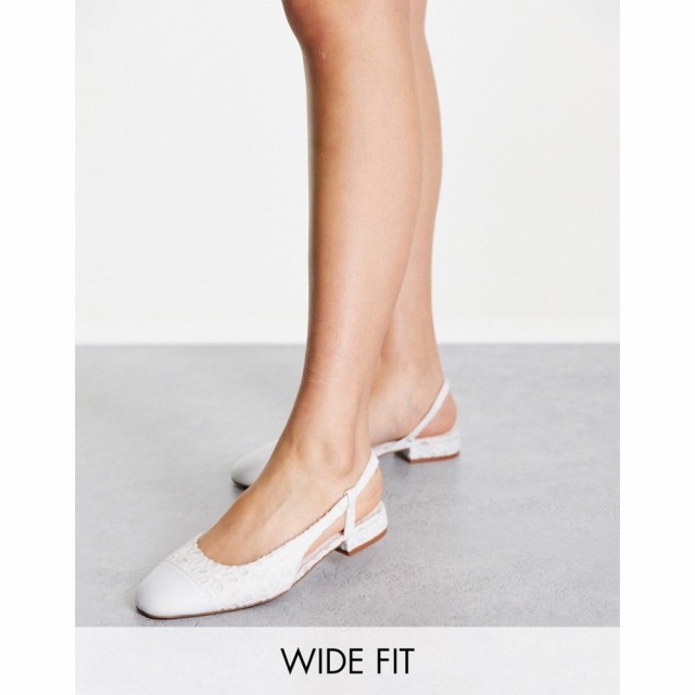 エイソス ASOS DESIGN レディース スリッポン・フラット シューズ・靴 Wide Fit Lively Slingback Ballet Flats In White Broderie