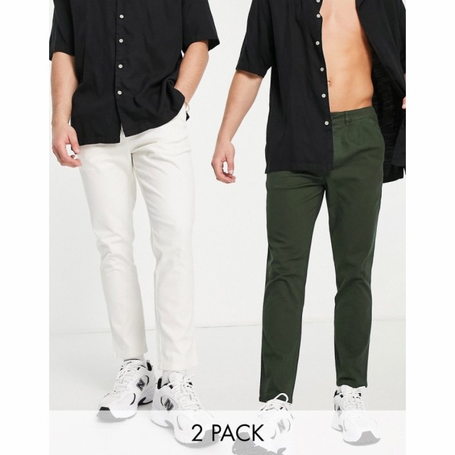 エイソス ASOS DESIGN メンズ チノパン ボトムス・パンツ 2 Pack Cigarette Chinos In Off White And Khaki Save