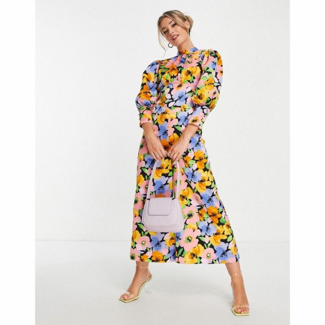 エイソス ASOS DESIGN レディース オールインワン ジャンプスーツ ワンピース・ドレス Satin Balloon Sleeve Open Back Tea Jumpsuit In