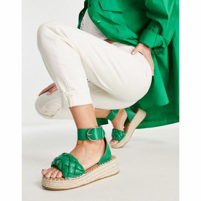 グラマラス Glamorous レディース エスパドリーユ 厚底 サンダル・ミュール シューズ・靴 Plaited Espadrille Flatform Sandals In Green