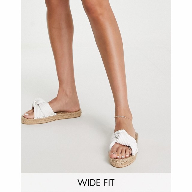 エイソス ASOS DESIGN レディース エスパドリーユ サンダル・ミュール シューズ・靴 Wide Fit Jade Knotted Espadrille Mules In White