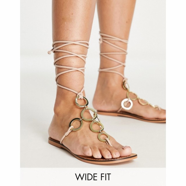 エイソス ASOS DESIGN レディース サンダル・ミュール シューズ・靴 Wide Fit Faliraki Leather Ring Detail Sandals With Ankle Tie In