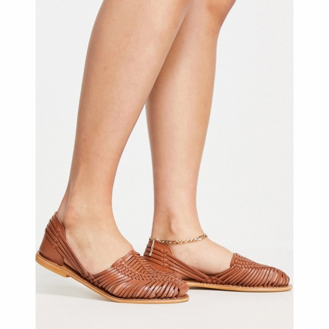 エイソス ASOS DESIGN レディース スリッポン・フラット シューズ・靴 Mileage Woven Leather Flat Shoes In Tan タン