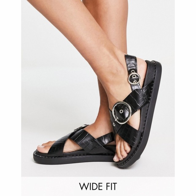 グラマラスワイドフィット Glamorous Wide Fit レディース サンダル・ミュール 厚底 シューズ・靴 Buckle Trim Flatform Sandals In Blac