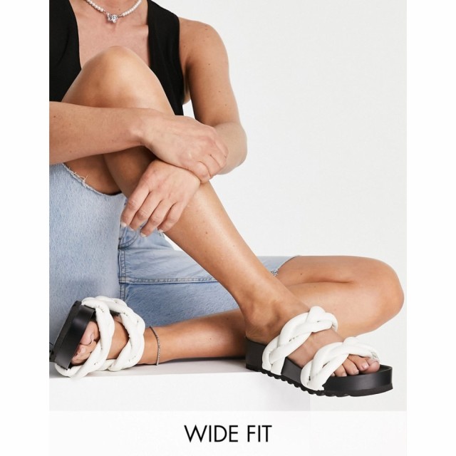 グラマラスワイドフィット Glamorous Wide Fit レディース サンダル・ミュール 厚底 シューズ・靴 Plaited Mule Flatform Sandals In Whi