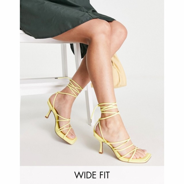 エイソス ASOS DESIGN レディース サンダル・ミュール シューズ・靴 Wide Fit Hiccup Strappy Tie Leg Mid Heeled Sandals In Yellow イ