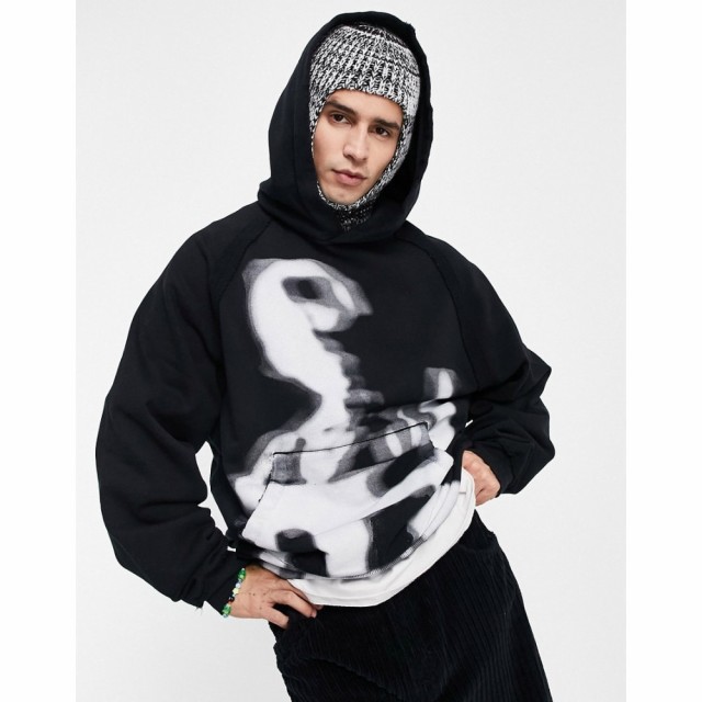 ジェイディッド ロンドン Jaded London メンズ パーカー トップス Oversized Hoodie In Washed Black With Torso Print ブラック