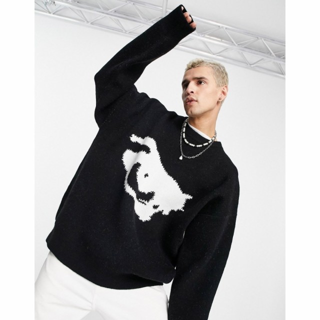 ジェイディッド ロンドン Jaded London メンズ ニット・セーター トップス Oversized Jumper In Black With Eye Print ブラック