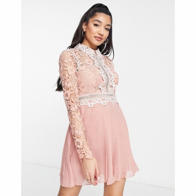 エイソス ASOS DESIGN レディース ワンピース プリーツスカート ミニ丈 ワンピース・ドレス Lace Mini Dress With Collar Detail And Ple