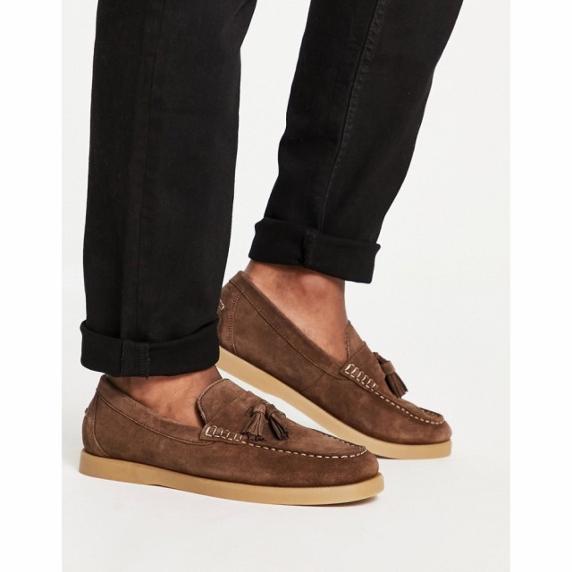 エイソス ASOS DESIGN メンズ デッキシューズ シューズ・靴 Boat Shoe In Brown Suede With Contrast Sole ブラウン