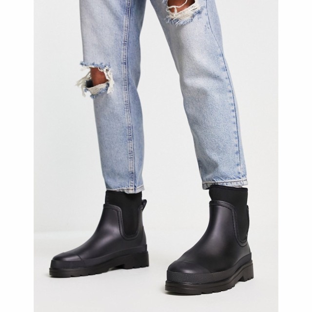 エイソス ASOS DESIGN メンズ レインシューズ・長靴 ウェリントンブーツ シューズ・靴 Wellington Boot With Scuba Detail In Black ブラ