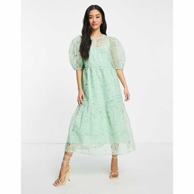 エイソス ASOS DESIGN レディース ワンピース Ａライン ワンピース・ドレス Tiered Smock Midi Dress In Cutwork Floral Organza In Soft