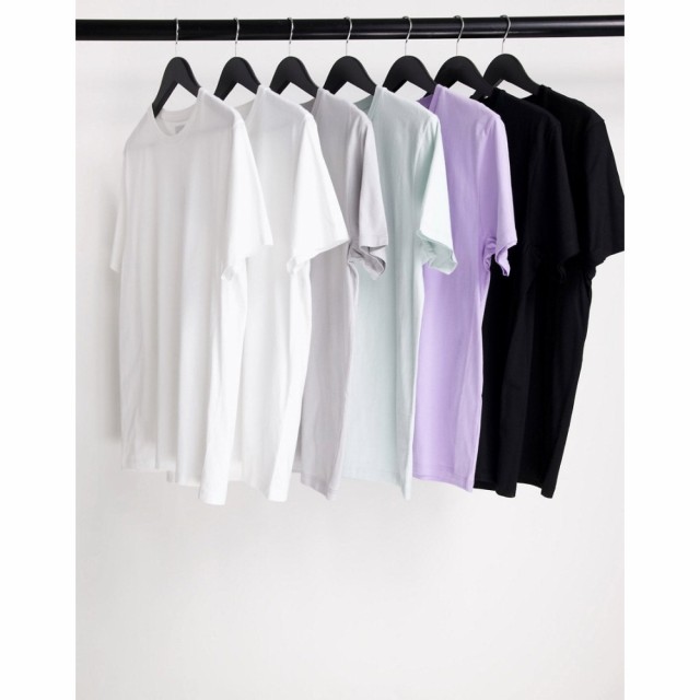 トップマン Topman メンズ Tシャツ トップス 7 Pack Classic Organic T-Shirt White. Black. Light Grey. Light Green And Lilac マルチ