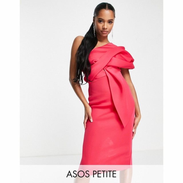 エイソス ASOS Petite レディース ワンピース タイト ミドル丈 Petite Peekaboo Shoulder Tuck Midi Pencil Dress In Hot Pink ホットピ