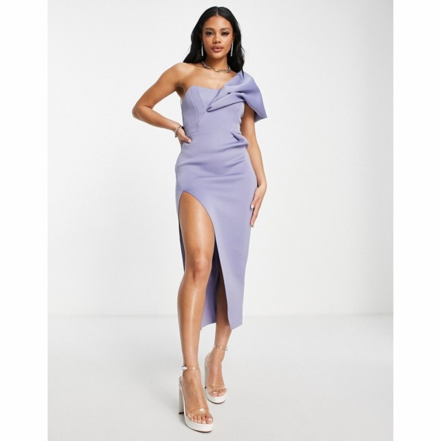 エイソス ASOS DESIGN レディース ワンピース ワンピース・ドレス One Shoulder Seamed Bust Midi Dress With High Leg Split In Baby Bl