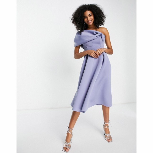 エイソス ASOS DESIGN レディース パーティードレス ワンピース・ドレス One Shoulder Pleat Front Prom Dress In Dusty Blue ダスティブ