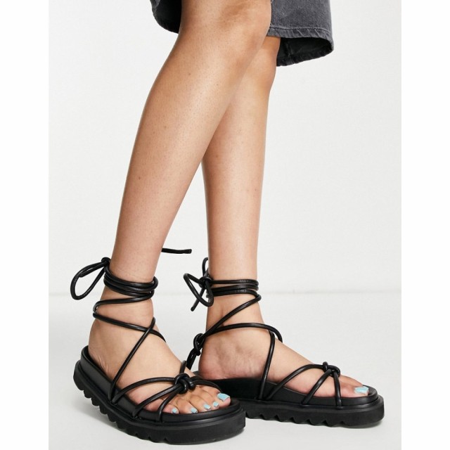 トップショップ Topshop レディース サンダル・ミュール シューズ・靴 Poppie Tie Up Chunky Sandal In Black ブラック