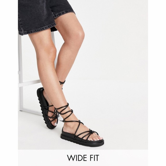 トップショップ Topshop レディース サンダル・ミュール シューズ・靴 Wide Fit Poppie Tie Up Chunky Sandal In Black ブラック