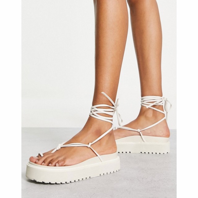 パブリックディザイア Public Desire レディース サンダル・ミュール 厚底 シューズ・靴 Bebe Flatform Sandals With Ankle Tie In White