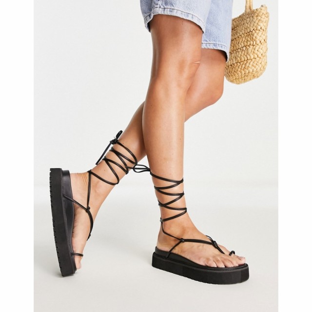 パブリックディザイア Public Desire レディース サンダル・ミュール 厚底 シューズ・靴 Bebe Flatform Sandals With Ankle Tie In Black