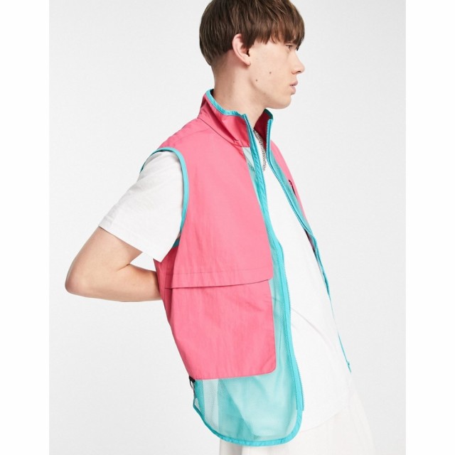 エイソス ASOS DESIGN メンズ ベスト・ジレ トップス Lightweight Gilet With Contrast Mesh Panels In Pink ライトピンク