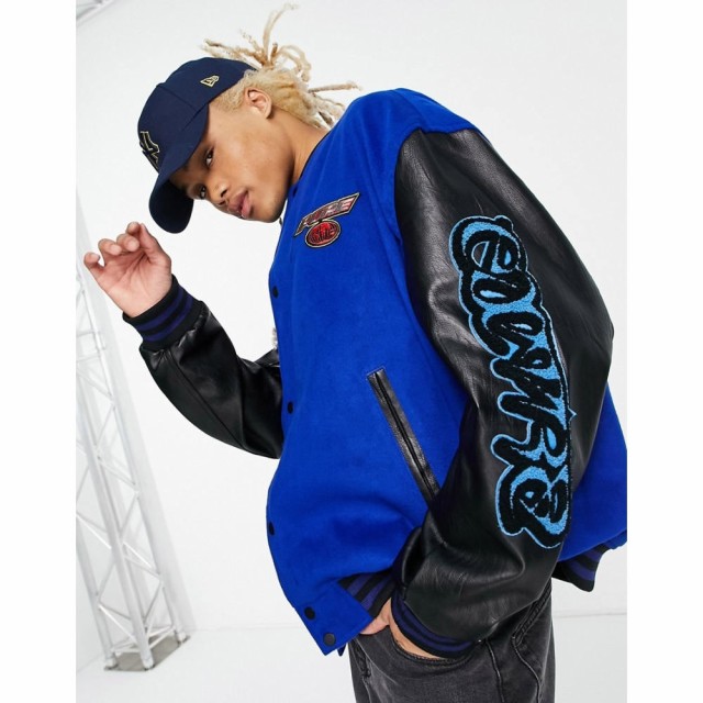 エイソス ASOS DESIGN メンズ ブルゾン ミリタリージャケット アウター Oversized Wool Mix Varsity Bomber Jacket With Badging In Blue