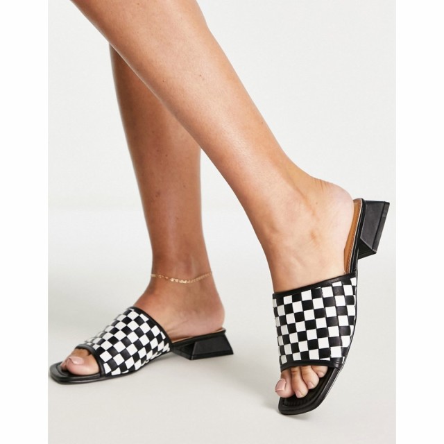 エイソス ASOS DESIGN レディース サンダル・ミュール チェッカーフラッグ フラット Feliz Checkerboard Flat Mules In Black And White