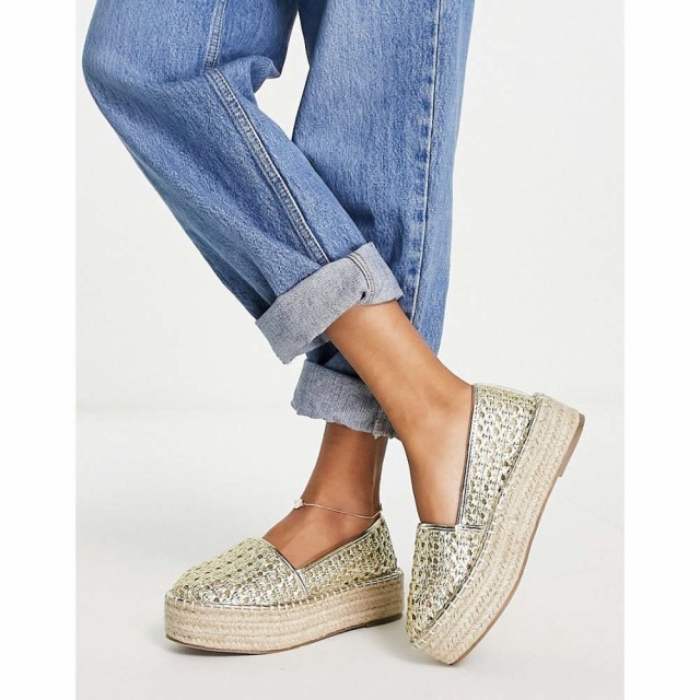 エイソス ASOS DESIGN レディース エスパドリーユ 厚底 シューズ・靴 Jala Flatform Toe-Cap Espadrilles In Gold Weave